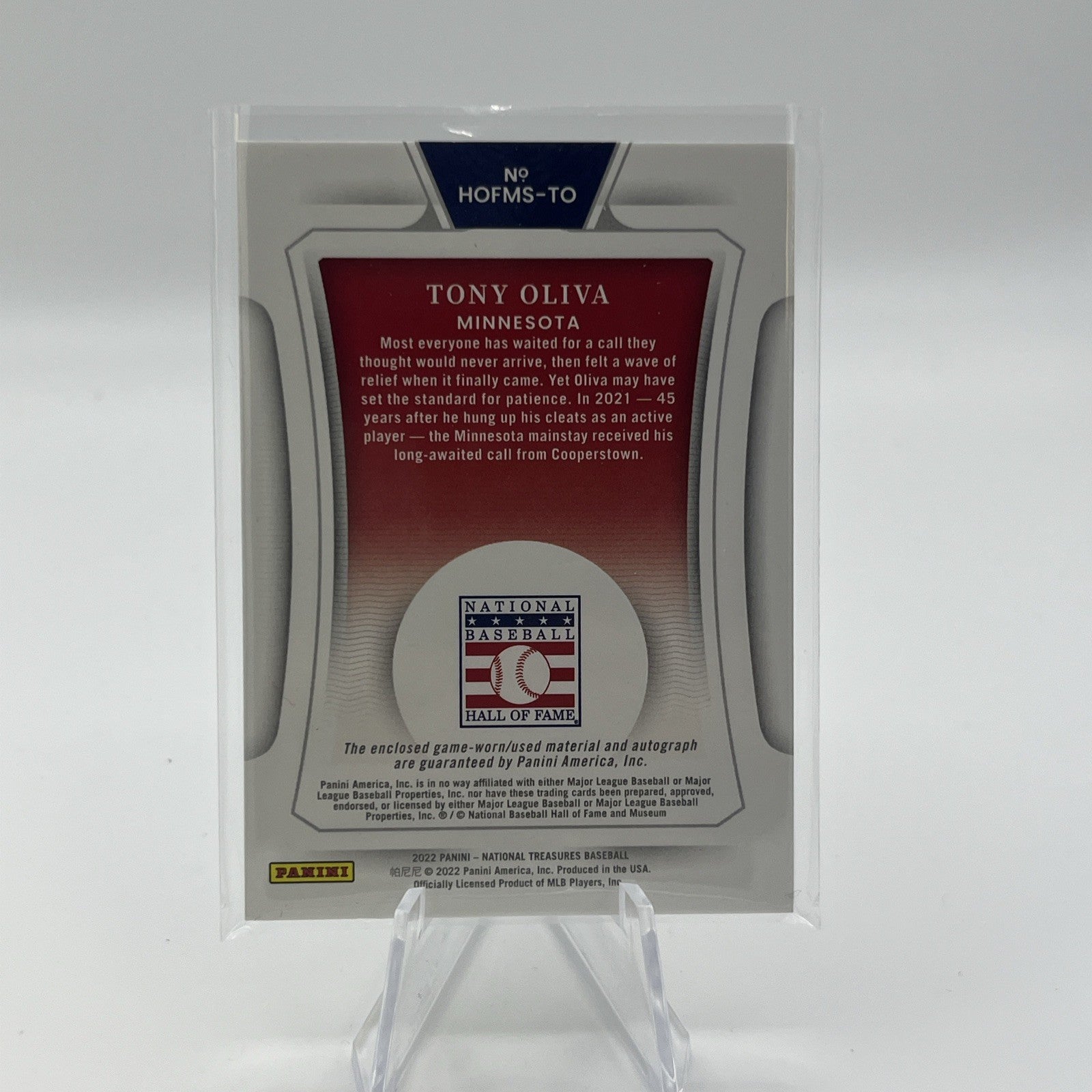 2022 Panini National Treasures - Hall of Fame Material Signatures Tony Oliva /25
