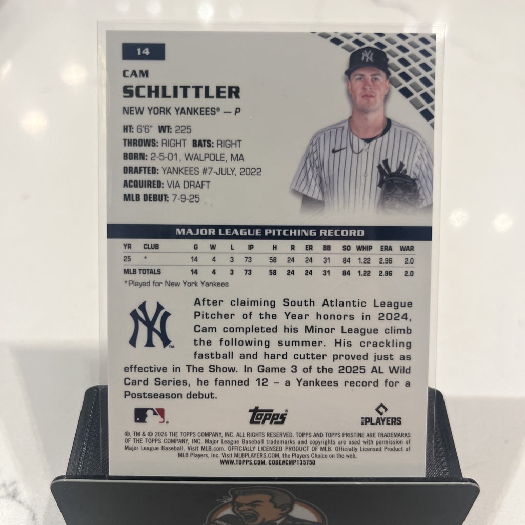 2026 Topps Pristine Cam Schlittler RC Pink Refractor #/15 Yankees #14