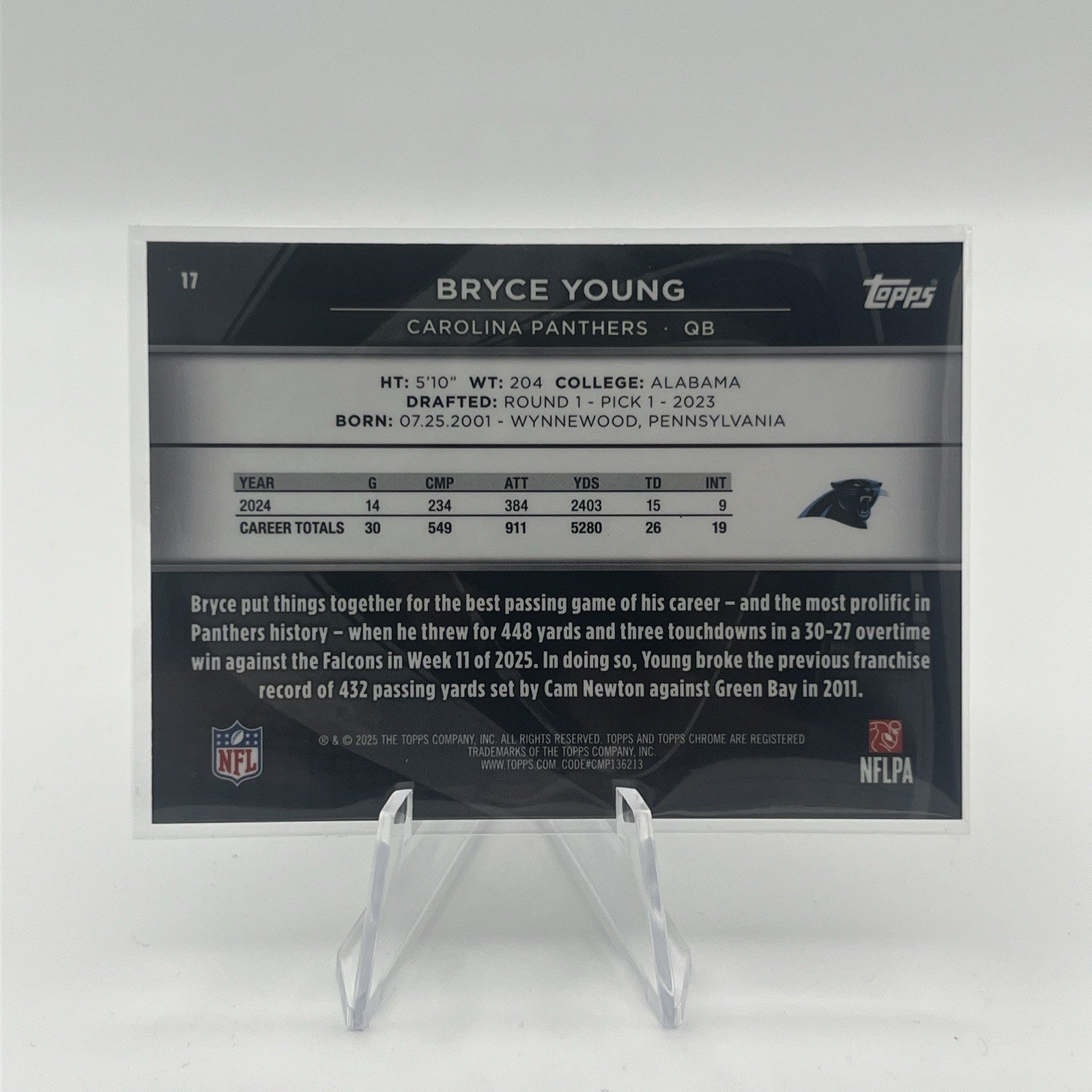 2025 Topps Chrome Black - Bryce Young #17 Blue Wave Refractor #/150