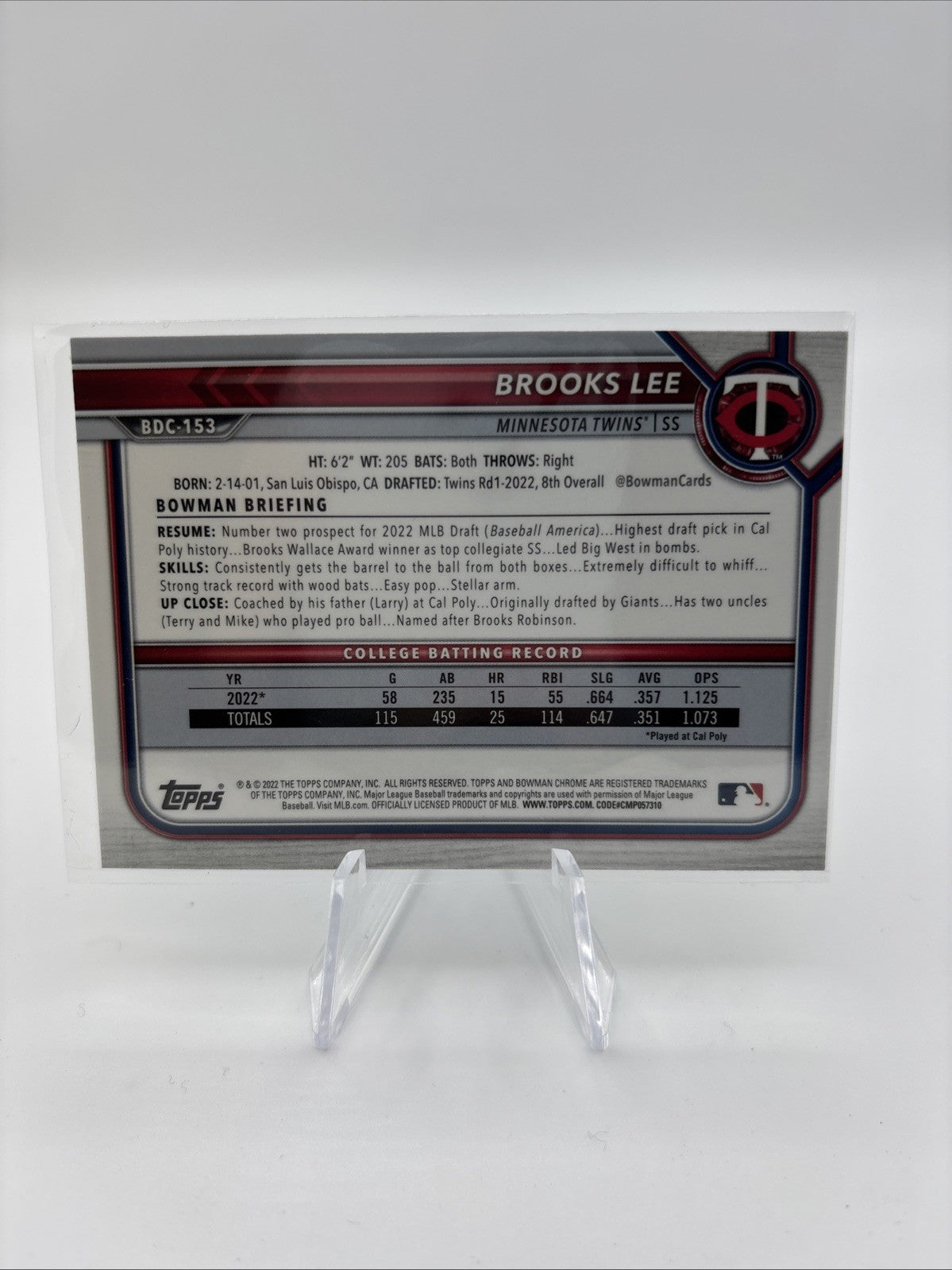 2022 Bowman Chrome - Brooks Lee 1st Bowman Speckle Refractor SSP
