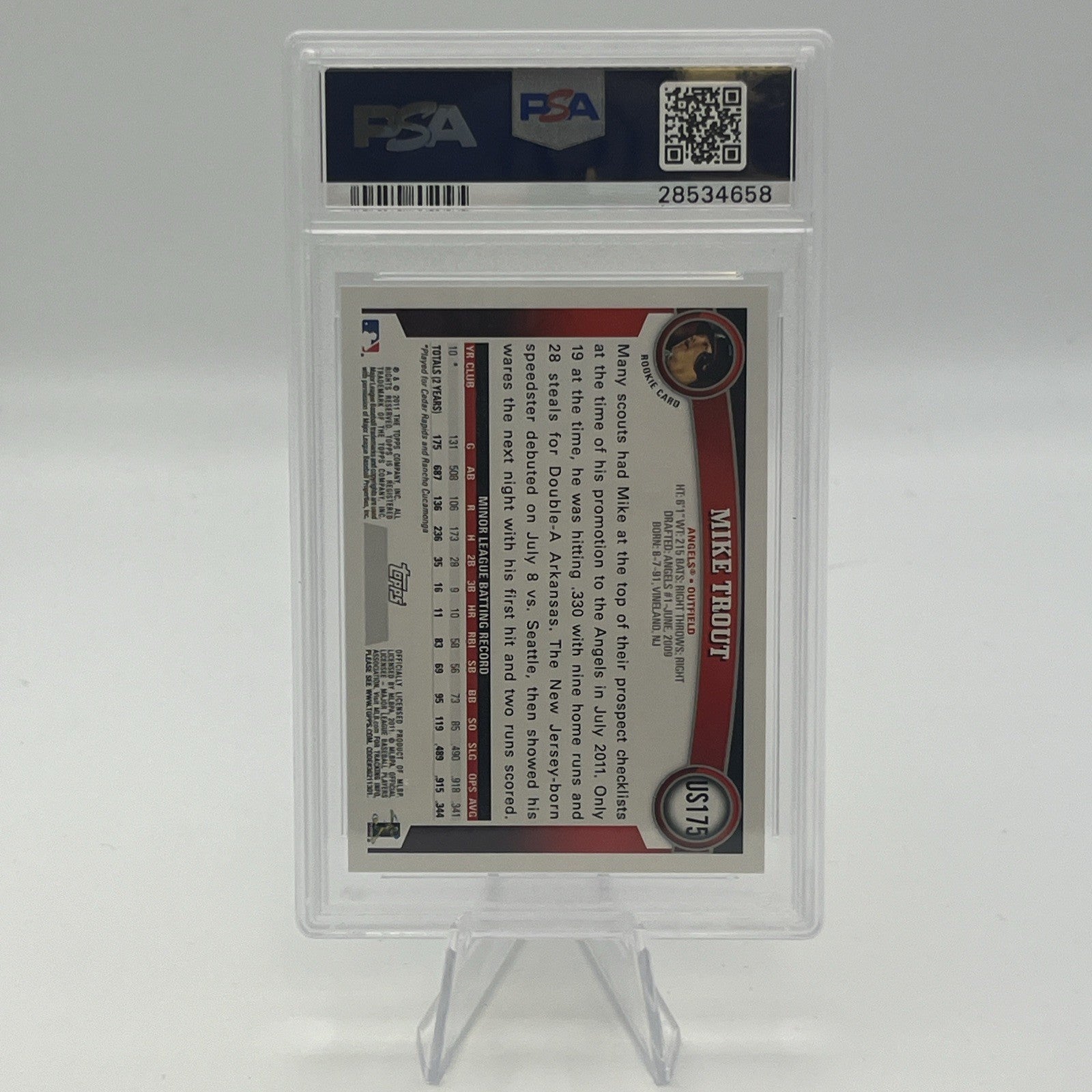 2011 Topps Update Mike Trout #US175 Rookie Card PSA 10 Gem Mint Angels
