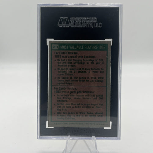 1975 Topps Baseball MINI #201 Sandy Koufax / E Howard SGC 96 MINT Low Pop