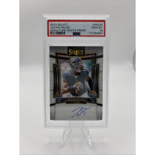 2023 Select Justin Fields Auto White Prizm /35 PSA 10