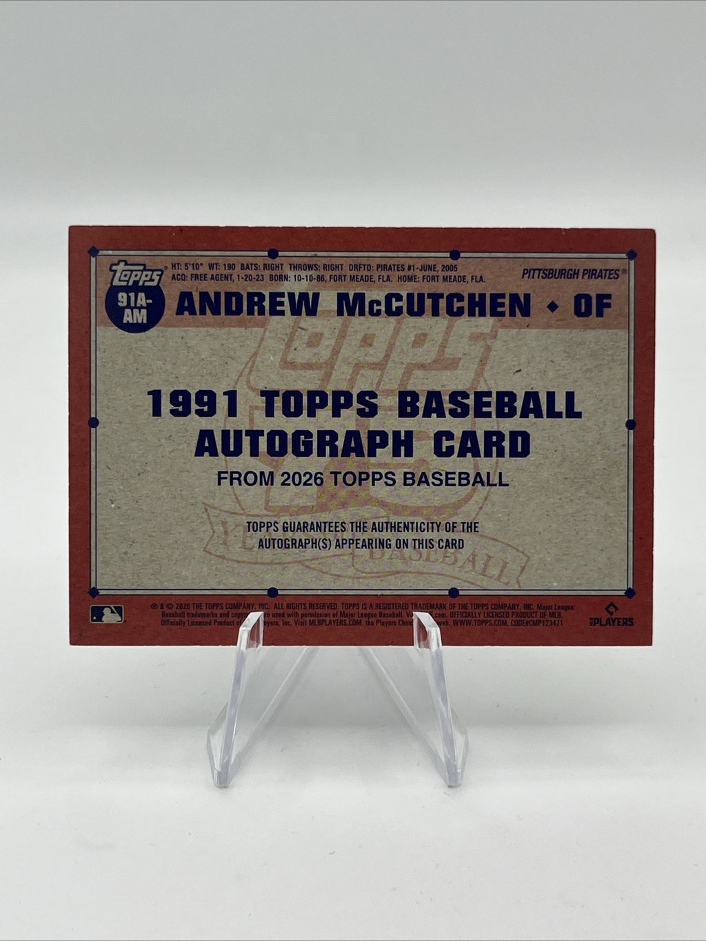 2026 Topps Series 2 - 1991 Topps Baseball Andrew McCutchen Black Auto #10/10