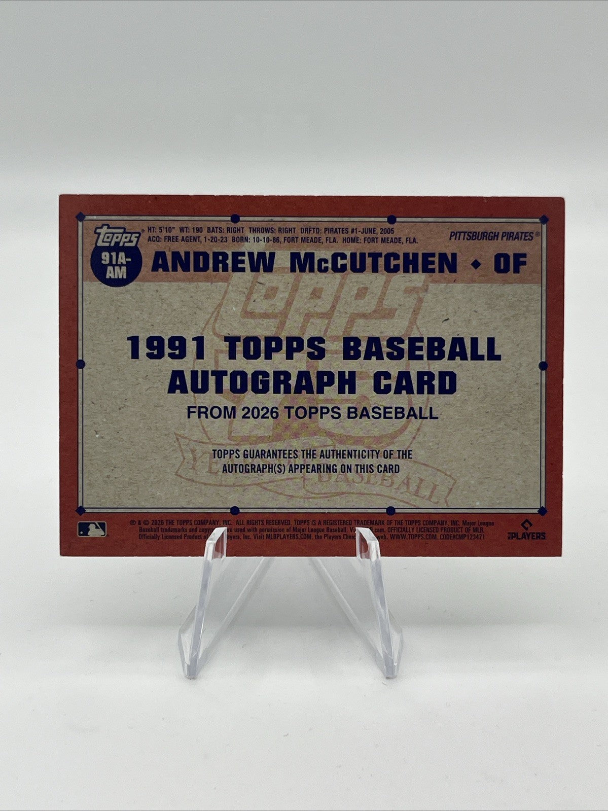 2026 Topps Series 2 - 1991 Topps Baseball Andrew McCutchen Black Auto #10/10