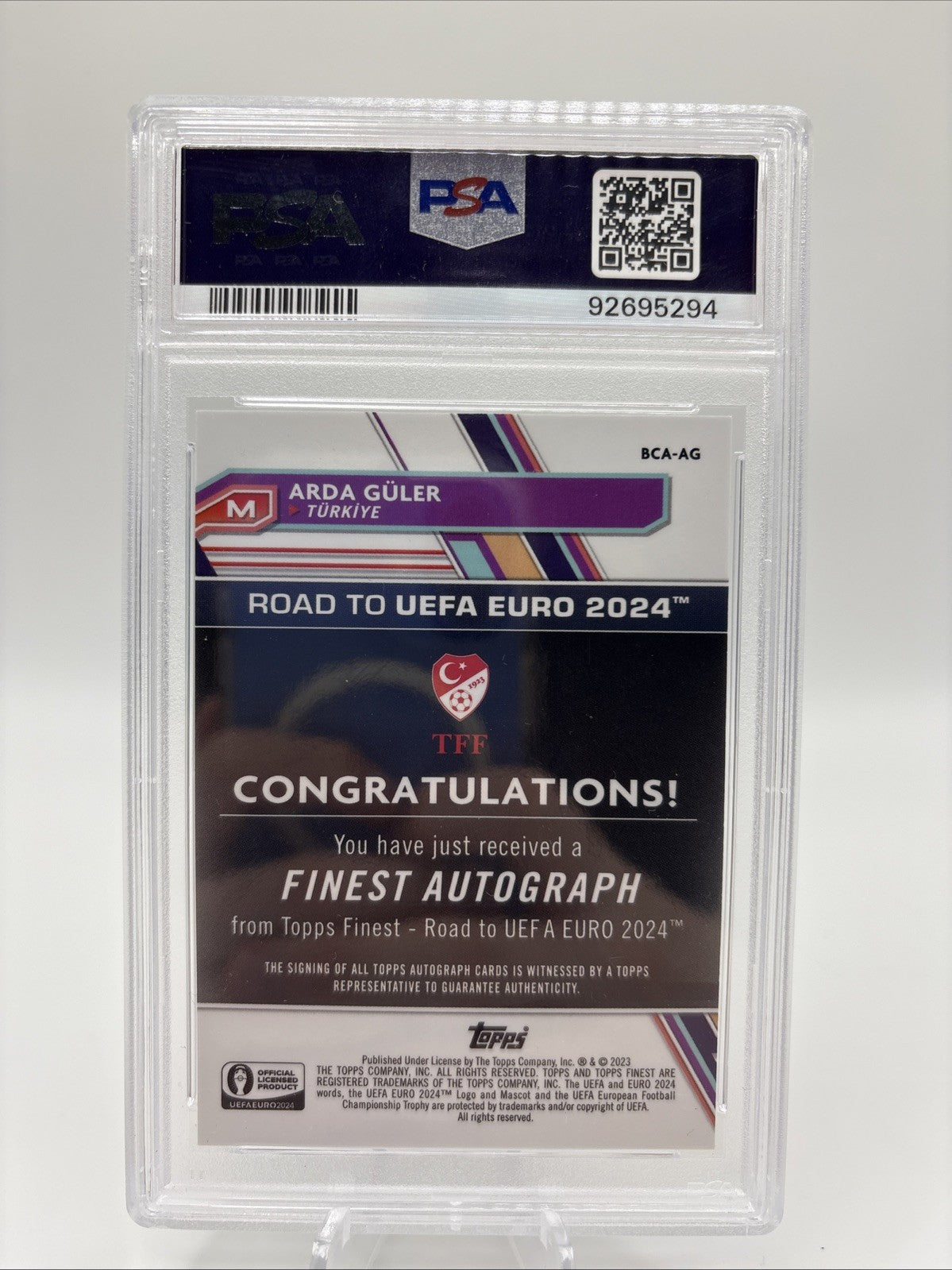 Arda Guler Topps Finest National Debut Auto /99 PSA 10