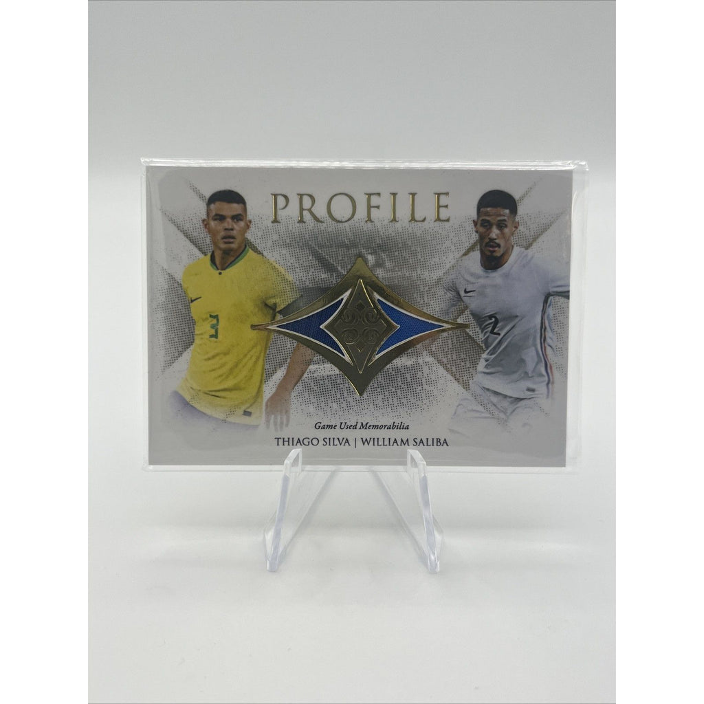 2023 Futera Unique Soccer Profile Game Worn Thiago Silva/William Saliba #/20