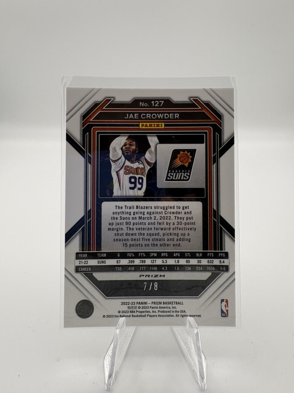 2022-2023 Prizm Green Sparkle /8 #127 JAE CROWDER PHOENIX SUNS 🔴✨️