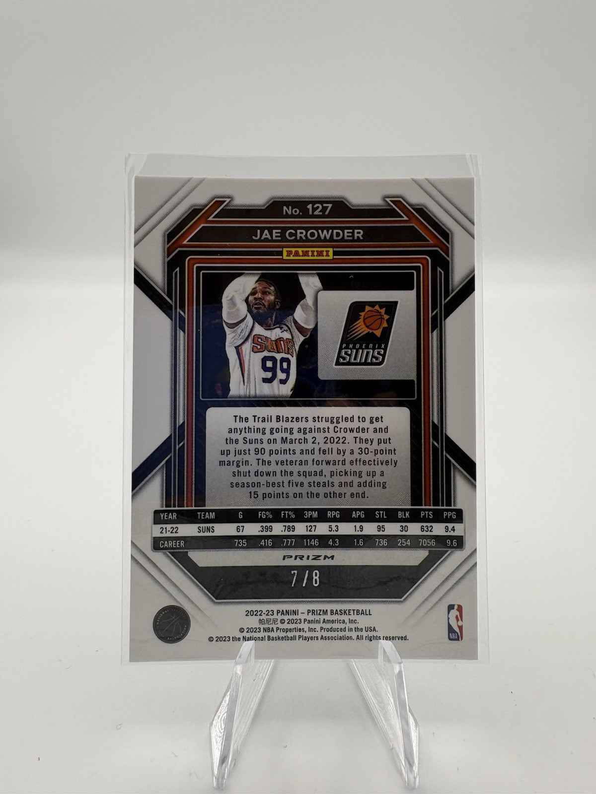 2022-2023 Prizm Green Sparkle /8 #127 JAE CROWDER PHOENIX SUNS 🔴✨️