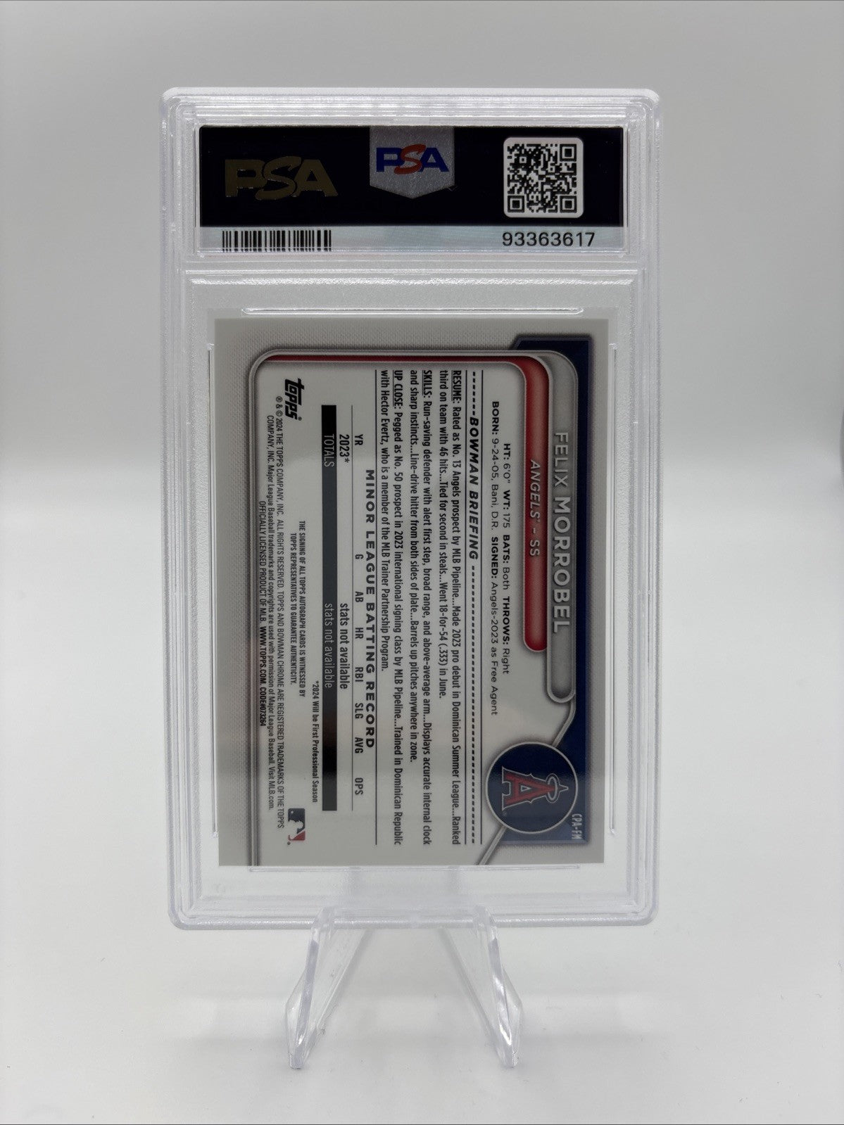 2024 Bowman Felix Morrobel Chrome Prospects Auto Mini Diamonds /100 PSA 10