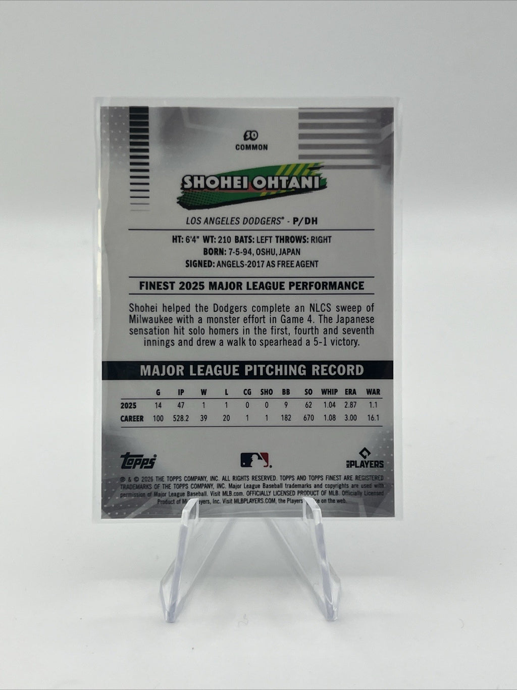 Topps 2026 Topps Finest Shohei Ohtani Los Angeles Dodgers #50 MLB Card