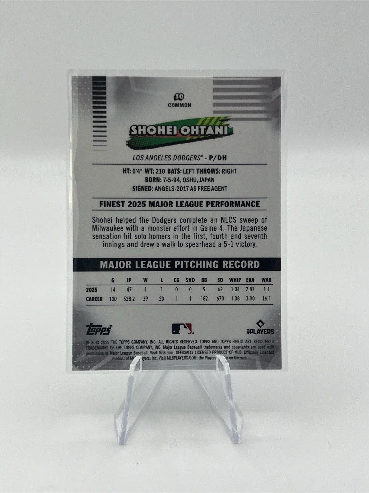 Topps 2026 Topps Finest Shohei Ohtani Los Angeles Dodgers #50 MLB Card
