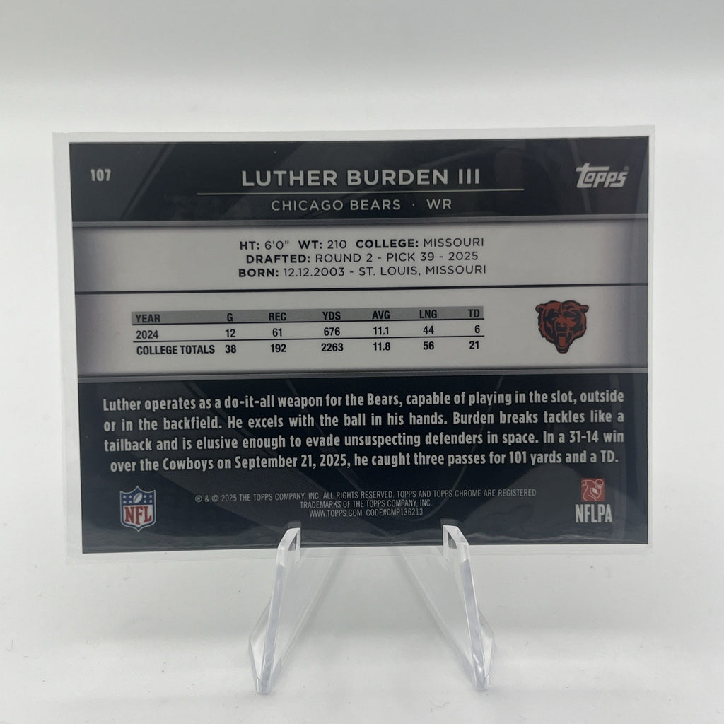 2025 Topps Chrome Black - Luther Burden III #107 Base (RC) Chicago Bears