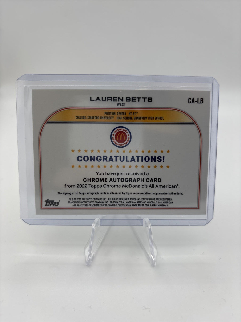 2022 Topps Chrome McDonald's All American - Chrome Autographs Lauren Betts...