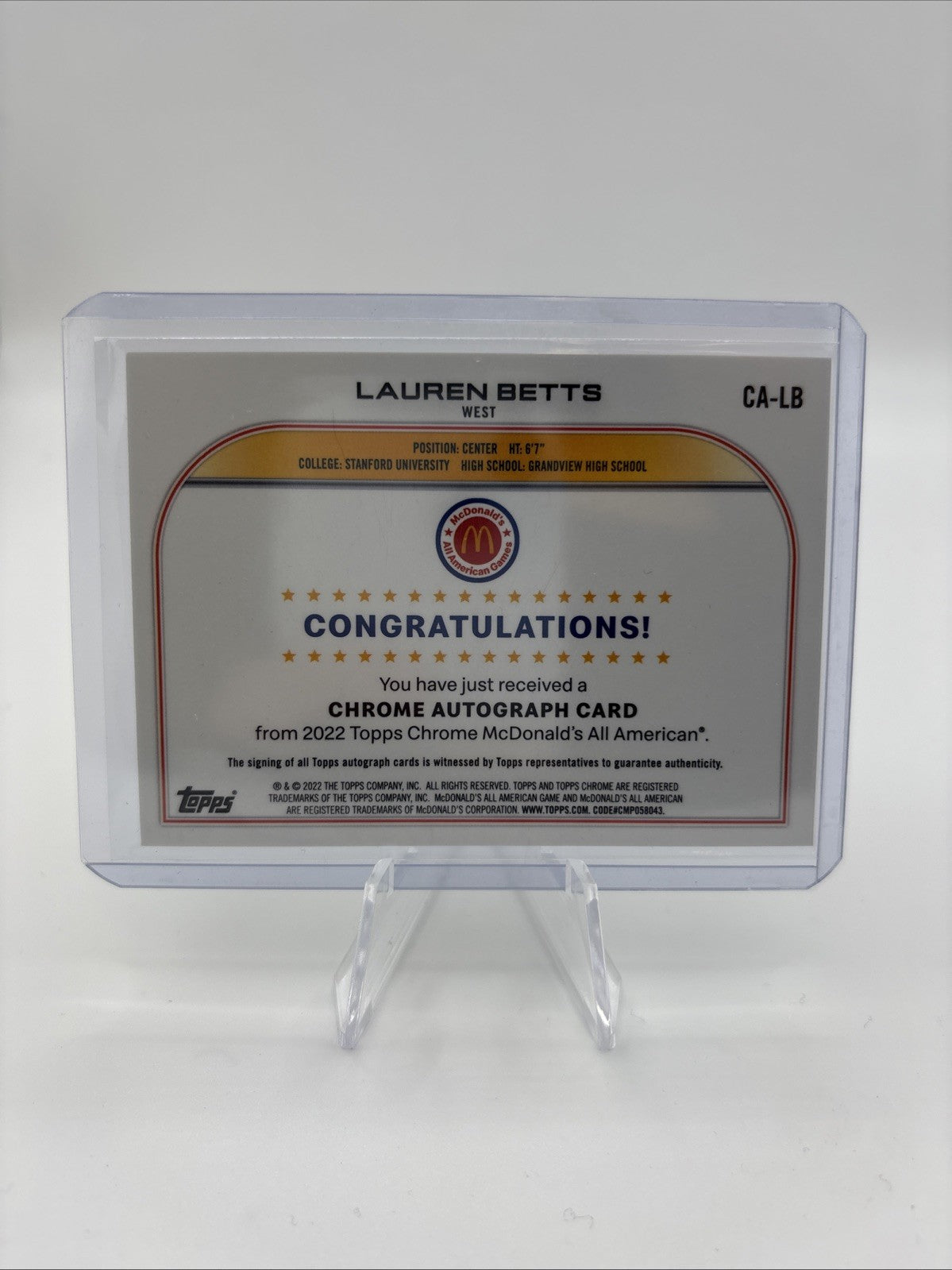 2022 Topps Chrome McDonald's All American - Chrome Autographs Lauren Betts...