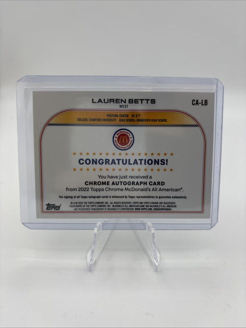 2022 Topps Chrome McDonald's All American - Chrome Autographs Lauren Betts...