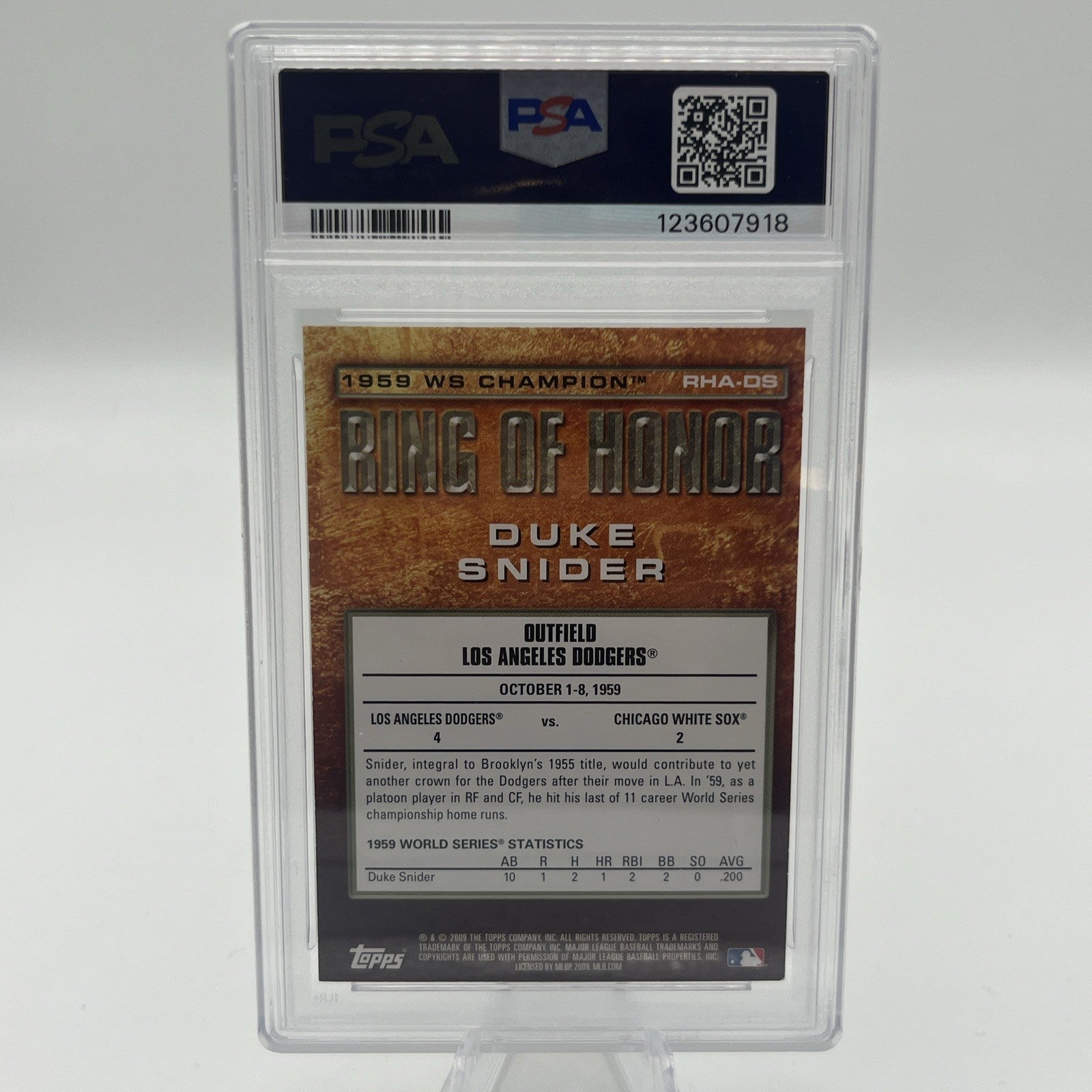 2008 Topps - DUKE SNIDER - Ring of Honor Autograph 1959 World Series - DODGERS