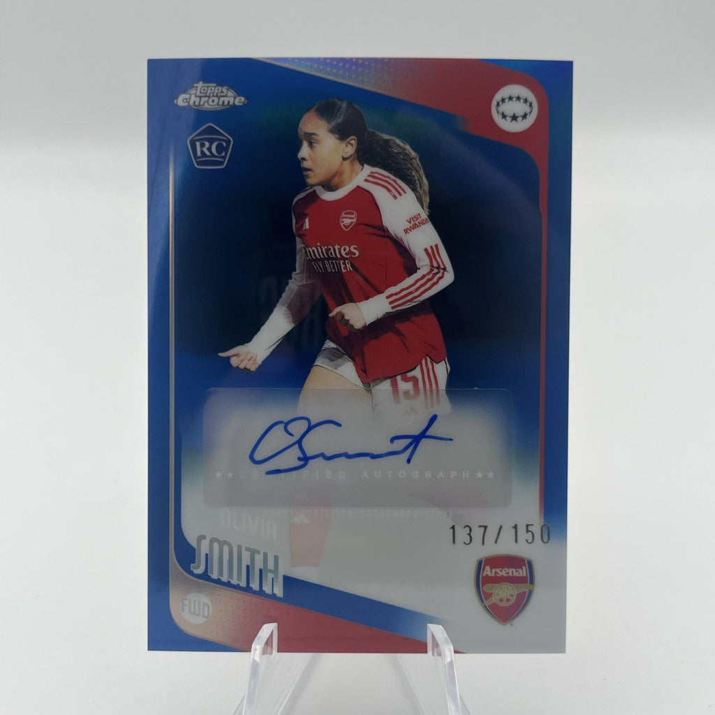 2025-26 Topps Chrome UWCL Olivia Smith Blue Refractor Auto #/150 Arsenal RC