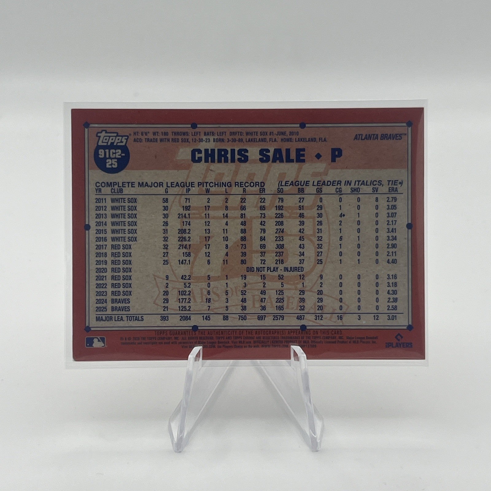 2026 Topps Series 2 Chris Sale Chrome Silver Pack Orange Mojo Auto #/25