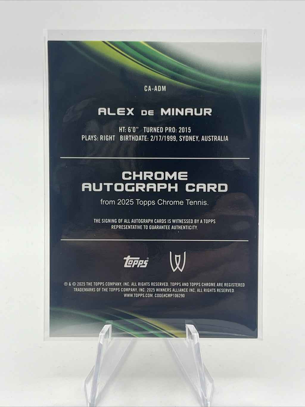 2025 Topps Chrome #CA-ADM Alex de Minaur Chrome Auto Gold Geo Refractor #/50