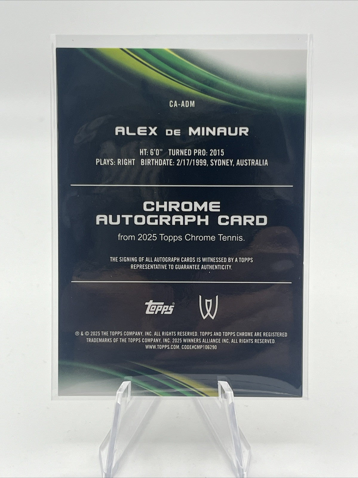 2025 Topps Chrome #CA-ADM Alex de Minaur Chrome Auto Gold Geo Refractor #/50