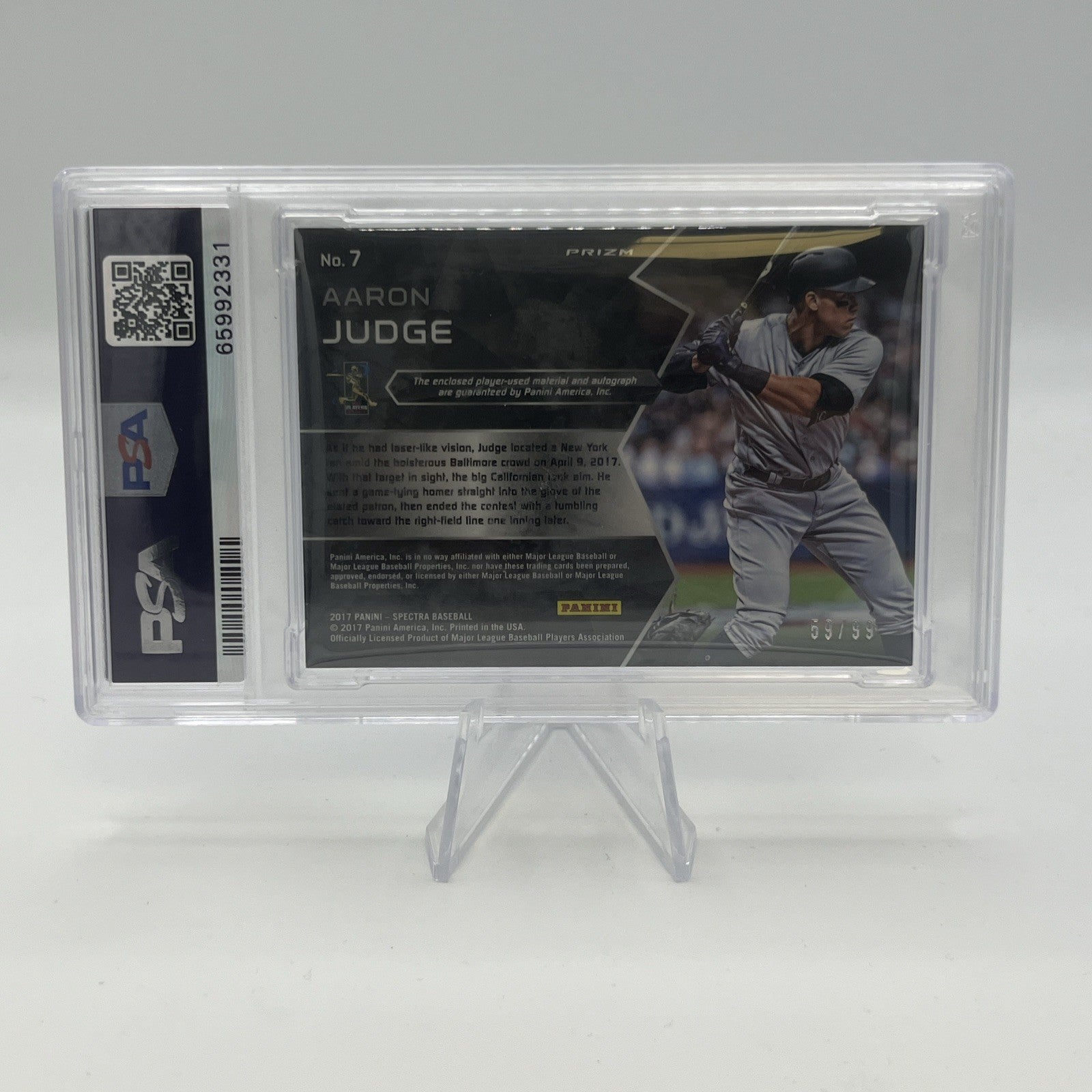 2017 Panini Chronicles Aaron Judge Spectra Rookie Auto Neon Blue /99 PSA 9