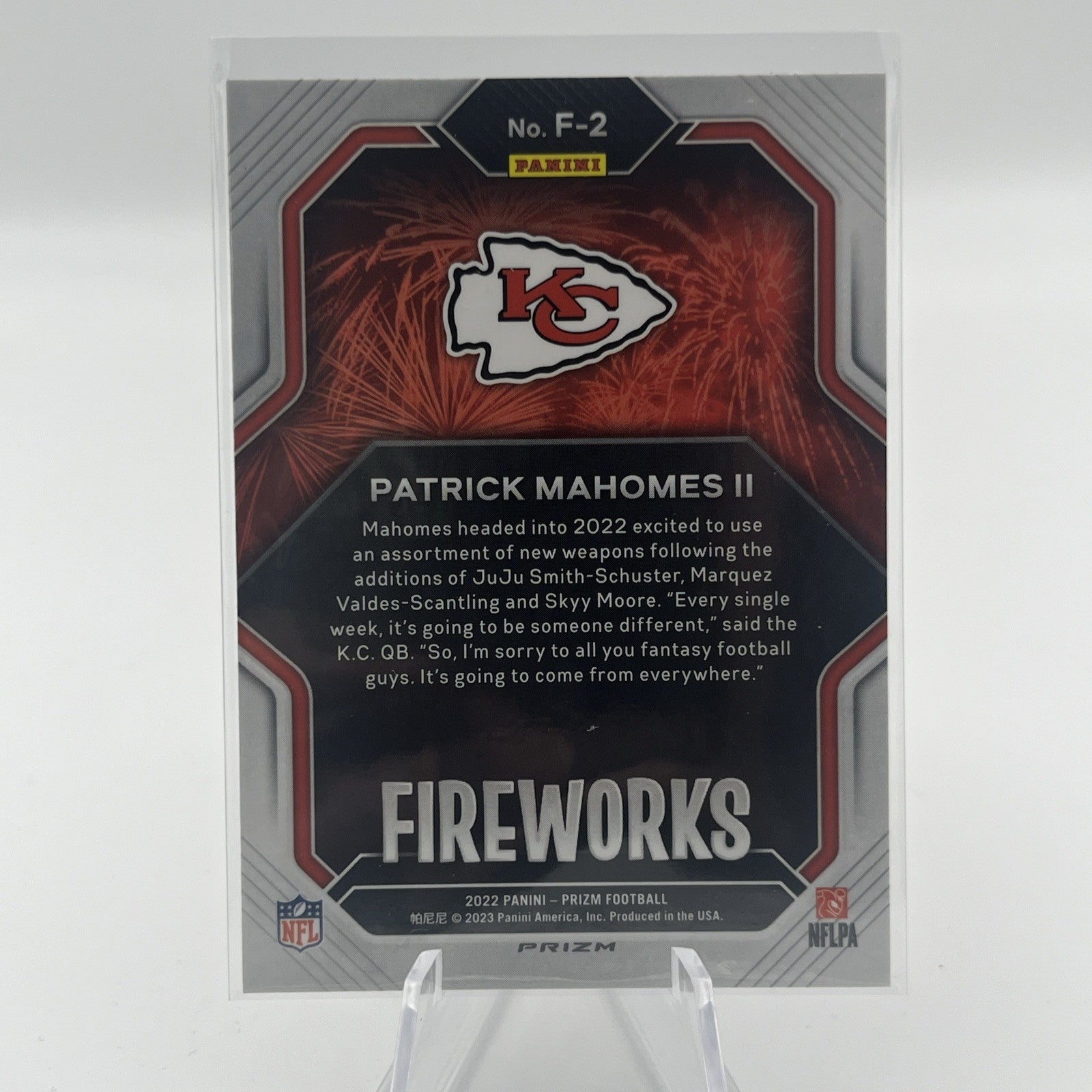 2022 Prizm Patrick Mahomes Fireworks Silver Prizm SP #F-2 Chiefs