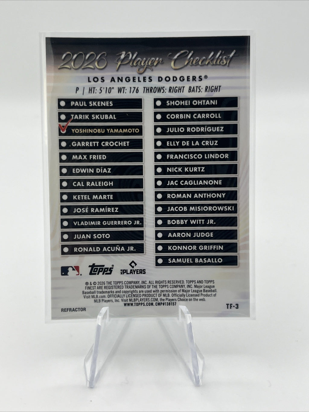 2026 Topps Finest Baseball Yoshinobu Yamamoto #TF-3 Team Finest Refractor 