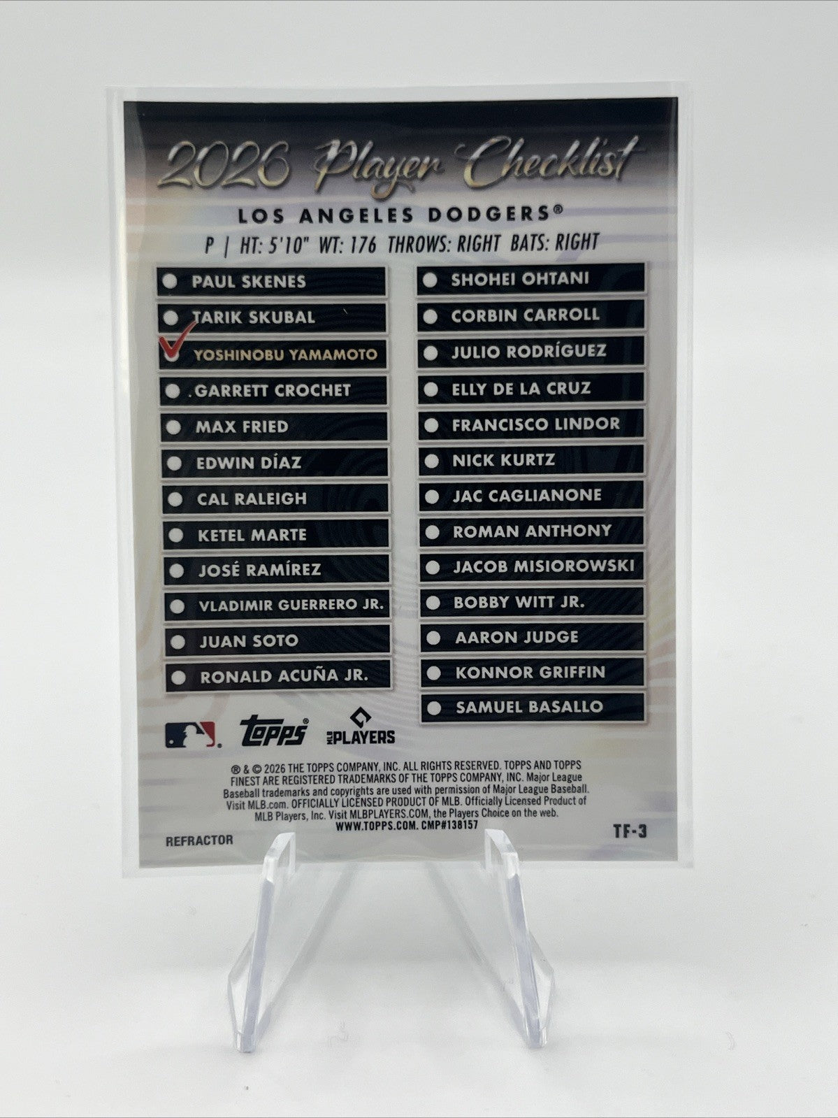 2026 Topps Finest Baseball Yoshinobu Yamamoto #TF-3 Team Finest Refractor 