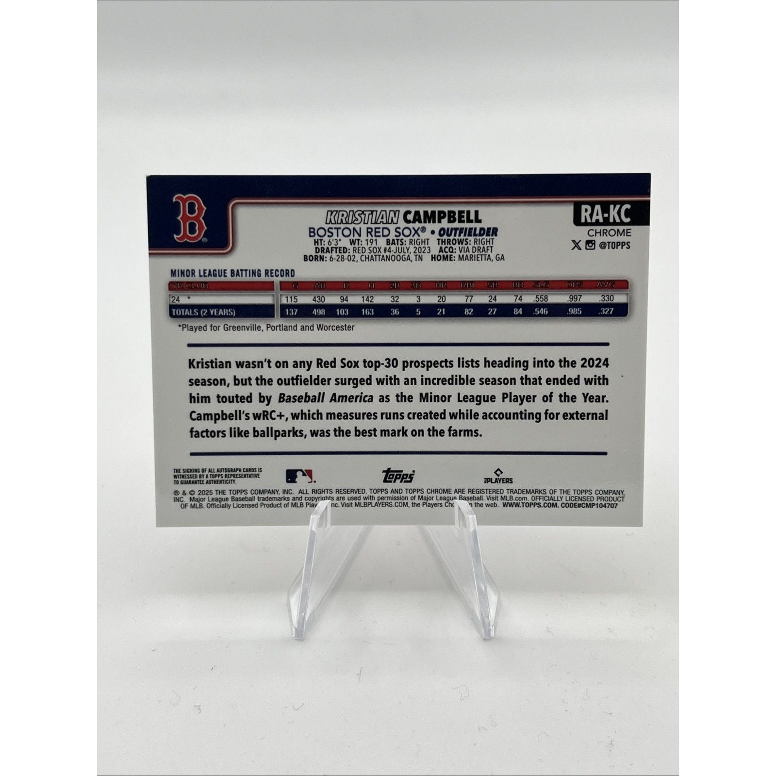 2025 Topps Chrome Kristian Campbell #’d /25 Orange Wave RC Auto Boston Redsox