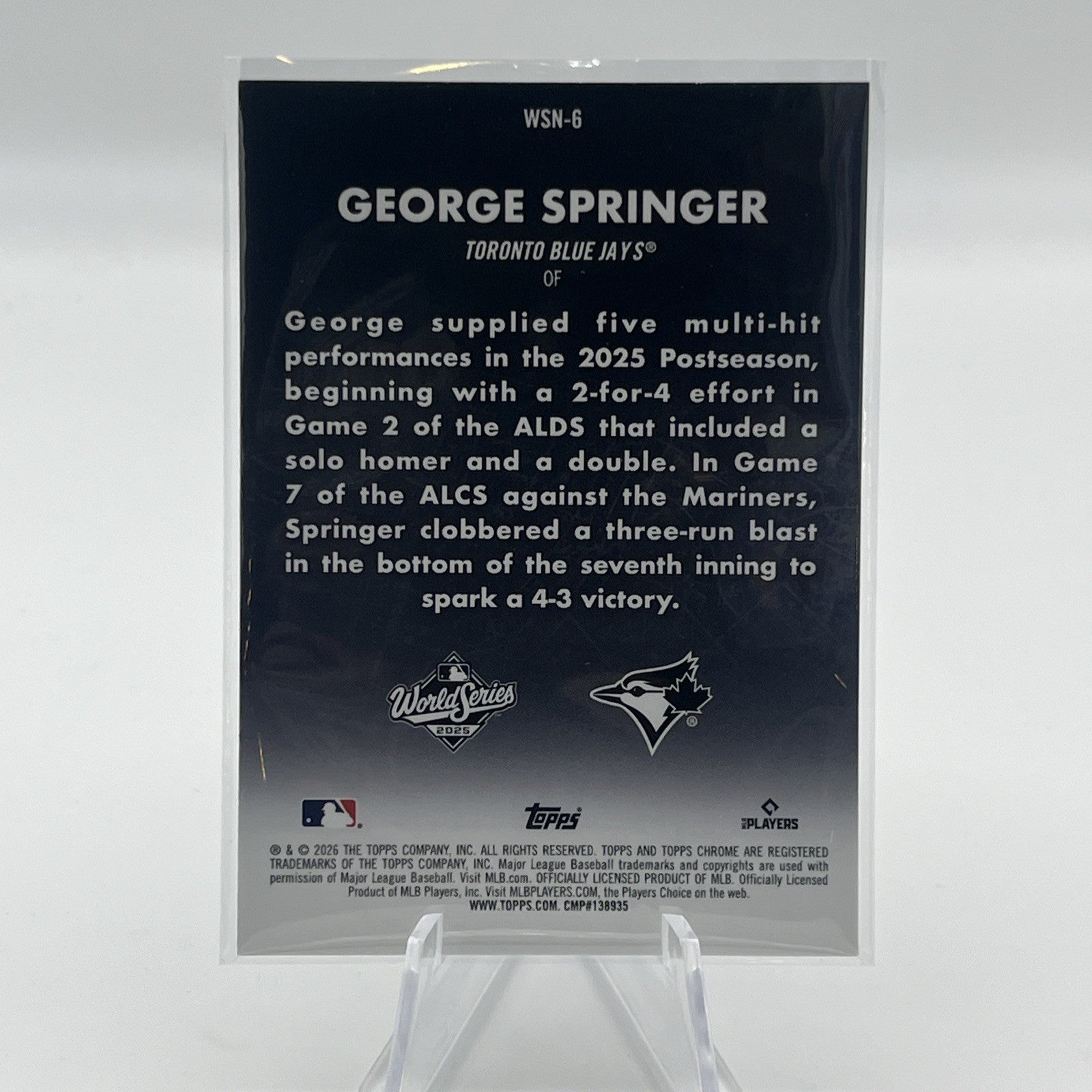 2026 Topps Chrome World Series at Night George Springer #WSN-6 1:1921 PACKS! SSP