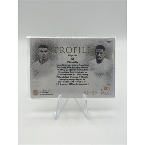 2023 Futera Unique Soccer Profile Game Worn Thiago Silva/William Saliba #/20