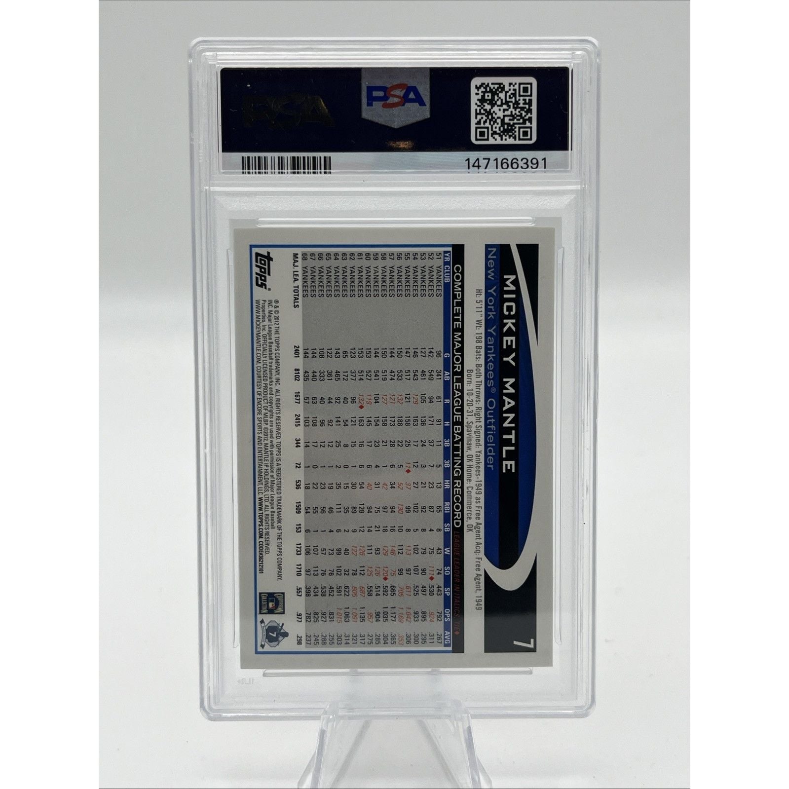 2012 TOPPS ERROR 3B TWICE-GOLD SPARKLE #7 MICKEY MANTLE PSA 10