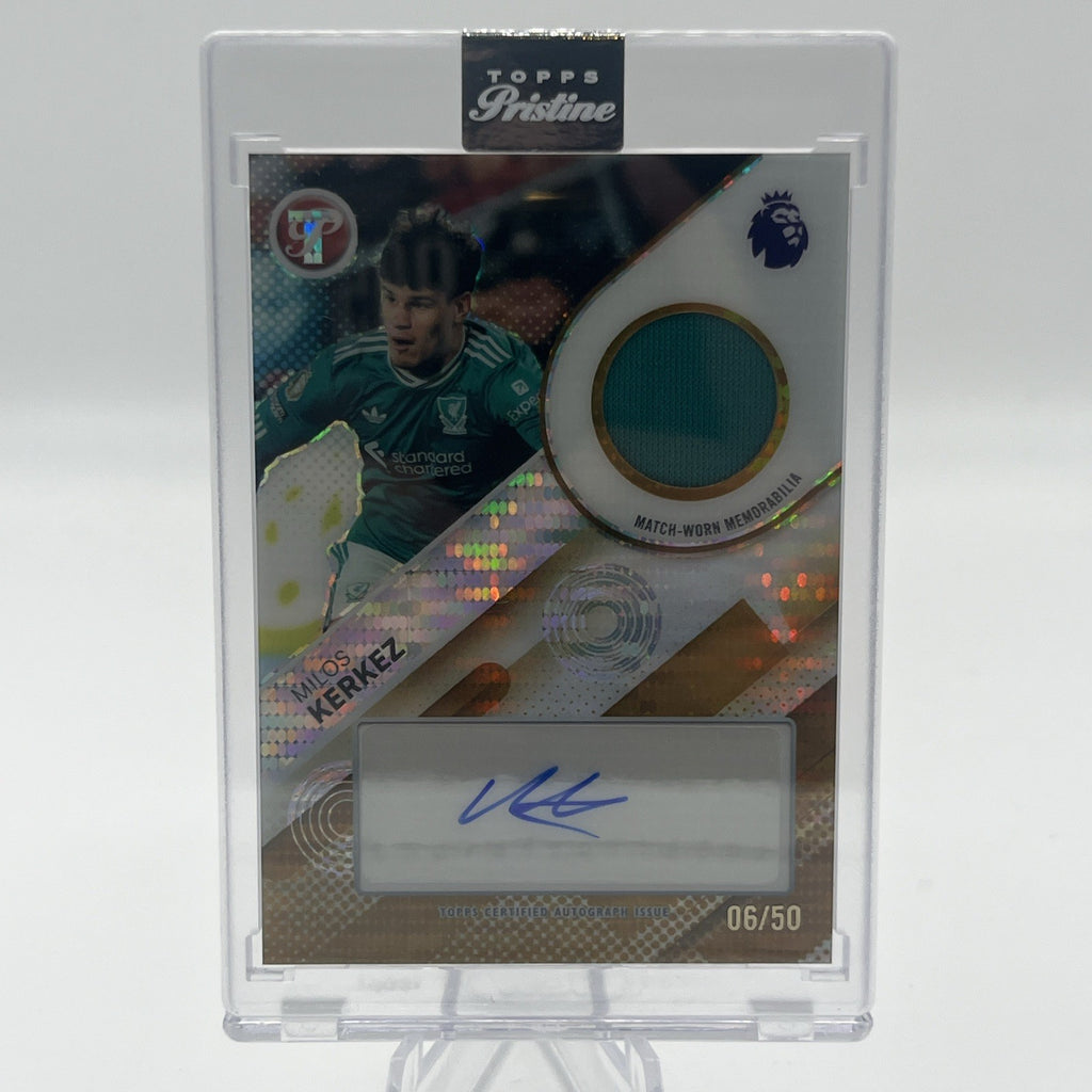 2025-26 Pristine Premier League Milos Kerkez Gold Refractor Patch Auto /50