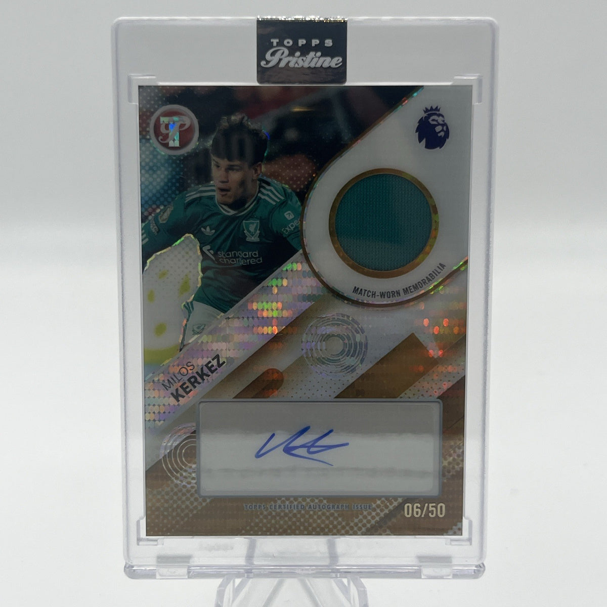 2025-26 Pristine Premier League Milos Kerkez Gold Refractor Patch Auto /50