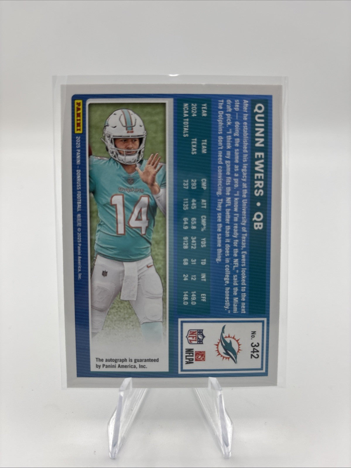 2025 Panini Donruss - Rated Rookie Quinn Ewers #342 Green Autographs (AU, RC)
