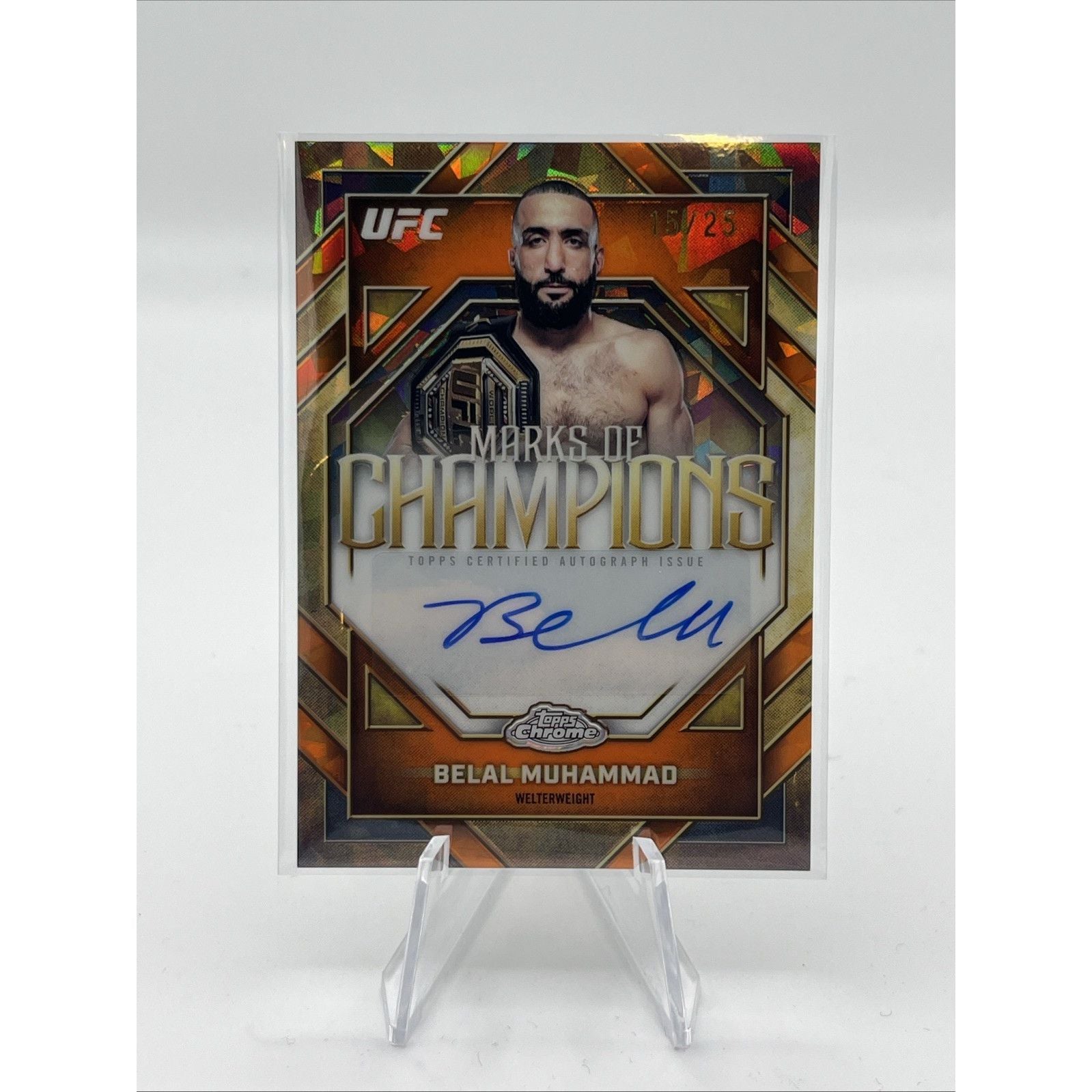 2026 Topps Chrome Sapphire Marks Of  Champions Belal Muhammad Orange Auto /25