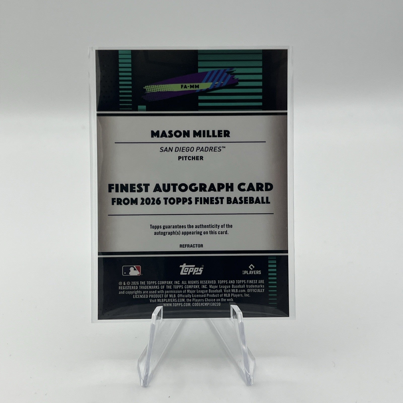 2026 Topps Finest Baseball Mason Miller #FA-MM Refractor Auto Padres