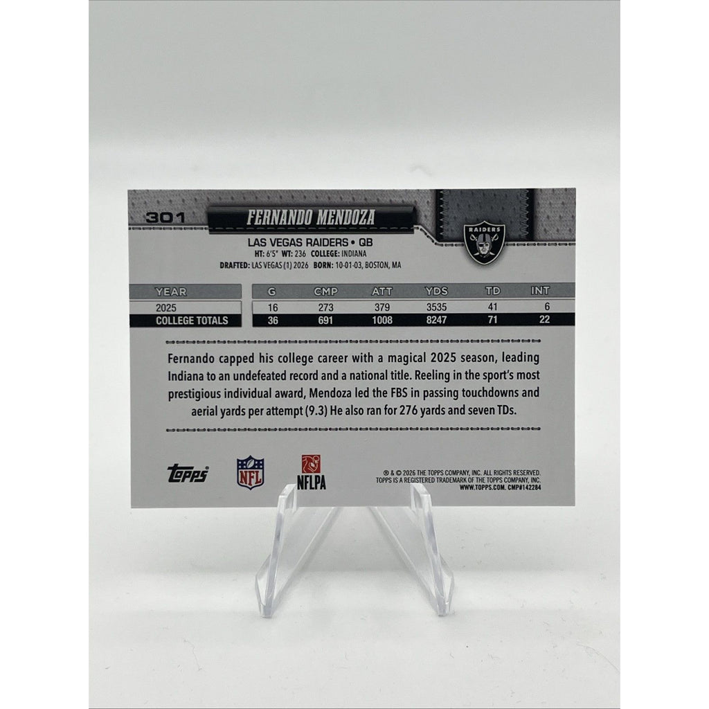 2026 Topps Flagship Football - Fernando Mendoza #310 - Las Vegas Raiders (RC)