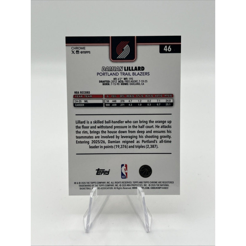 2025-26 Topps Chrome Update Damian Lillard TRUE GOLD REFRACTOR #/50
