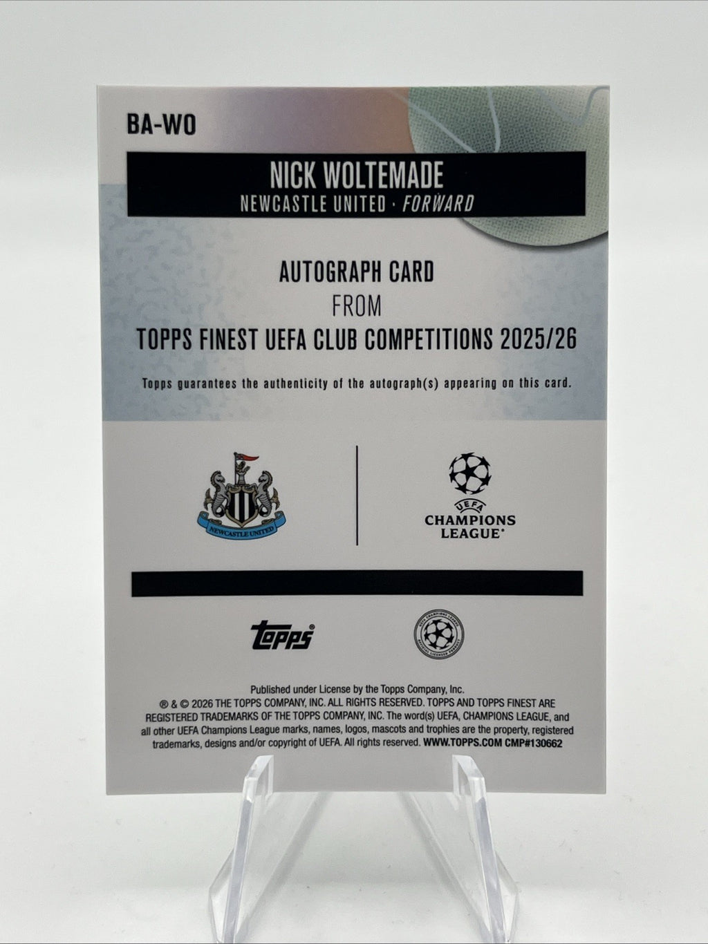2026 Topps Finest UEFA Nick Woltemade Red #1/5 Auto Newcastle United