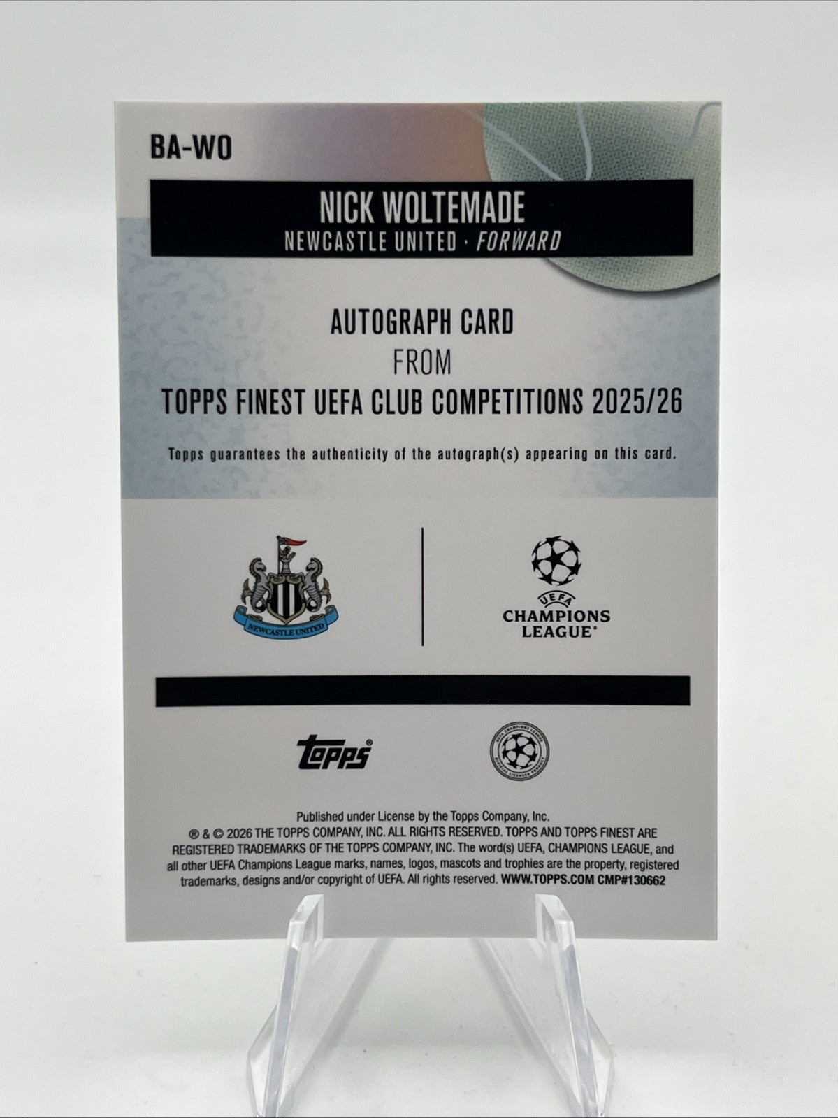 2026 Topps Finest UEFA Nick Woltemade Red #1/5 Auto Newcastle United