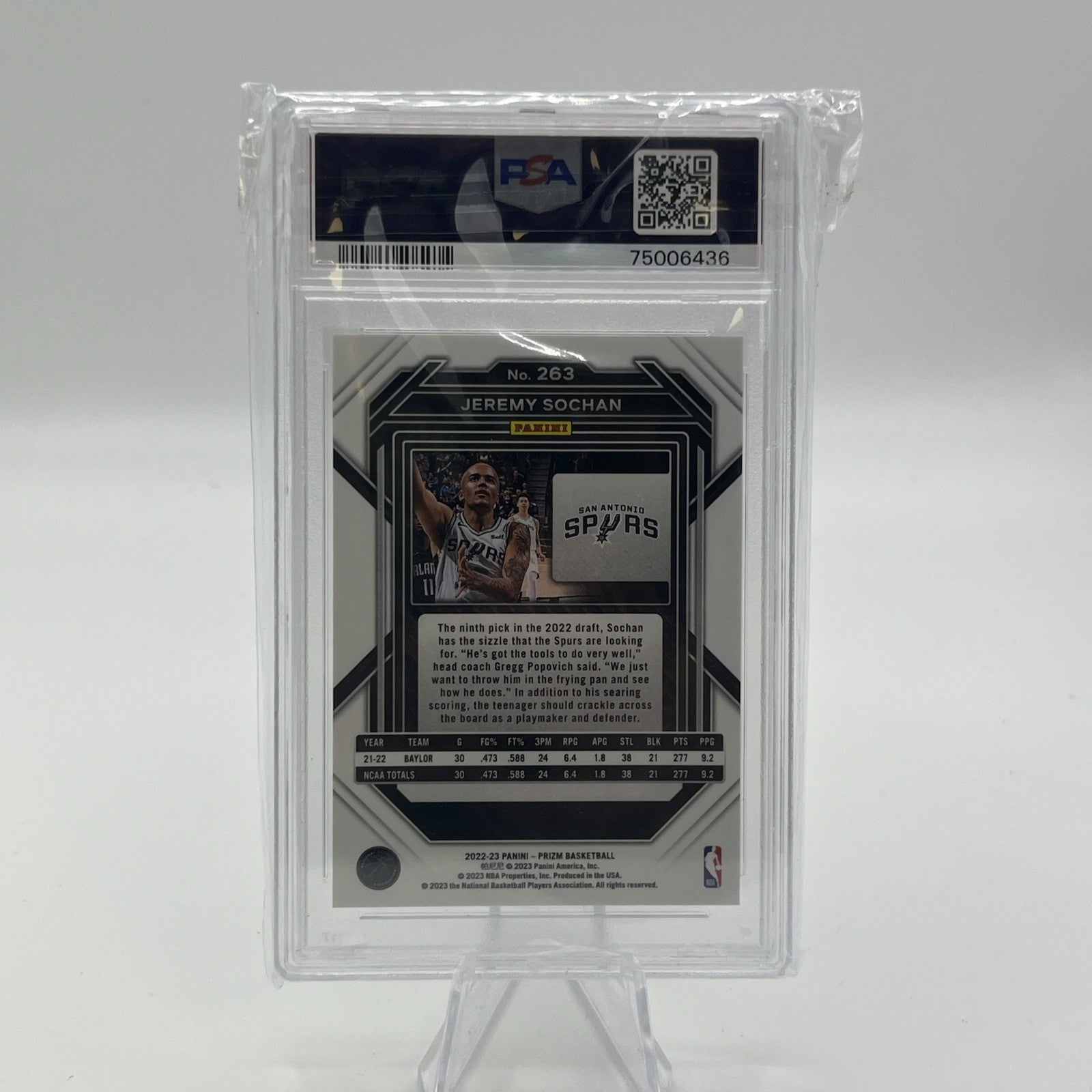 2022 Panini Prizm Jeremy Sochan PSA 9