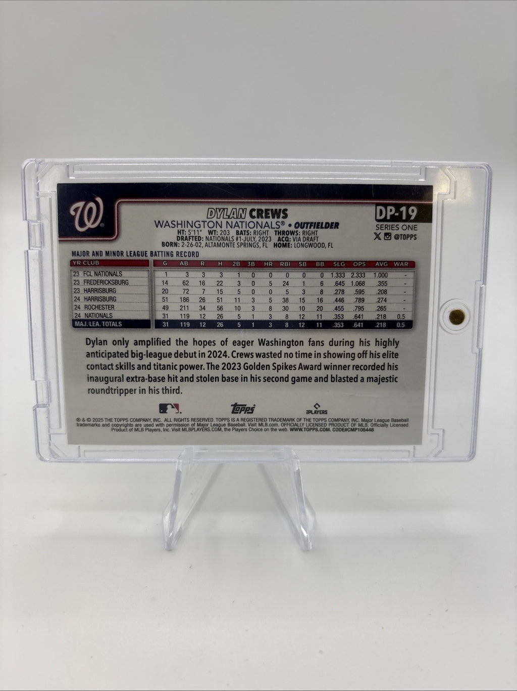2025 Topps Series 1 - Dugout Peeks Dylan Crews #DP-19 (RC) SSP