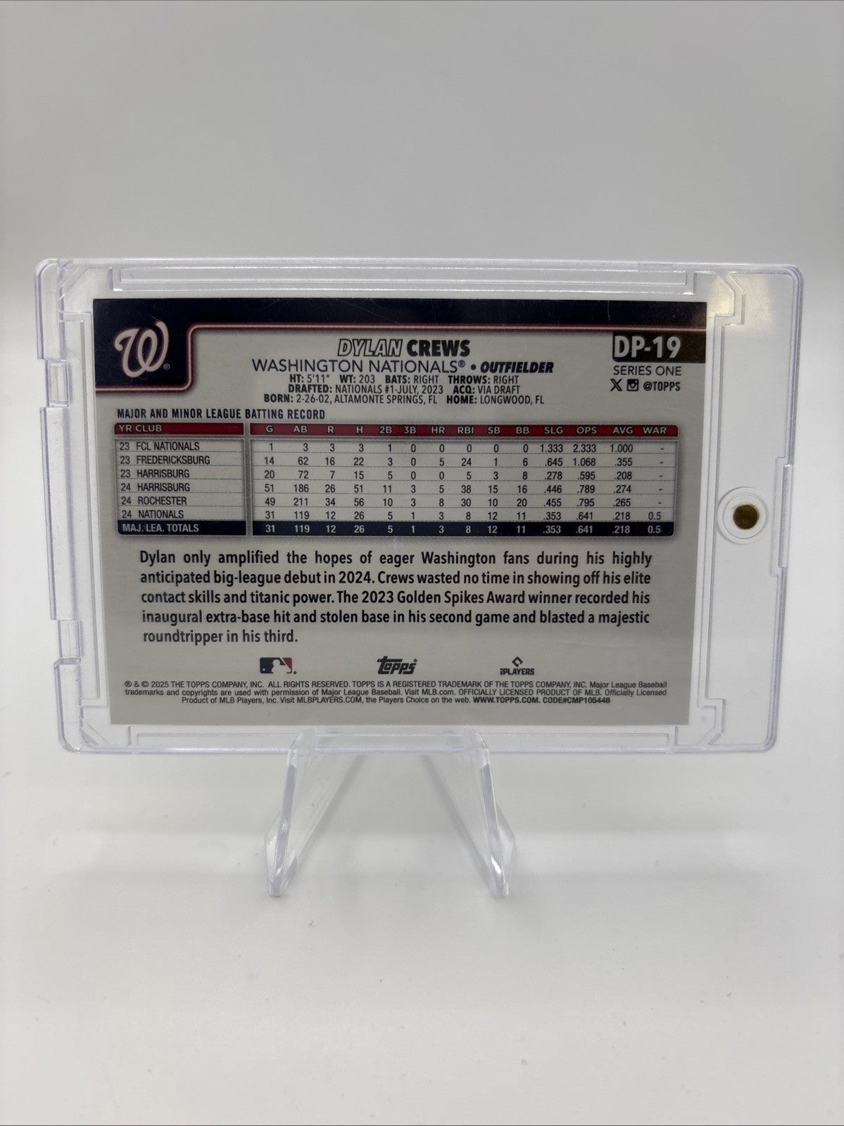 2025 Topps Series 1 - Dugout Peeks Dylan Crews #DP-19 (RC) SSP