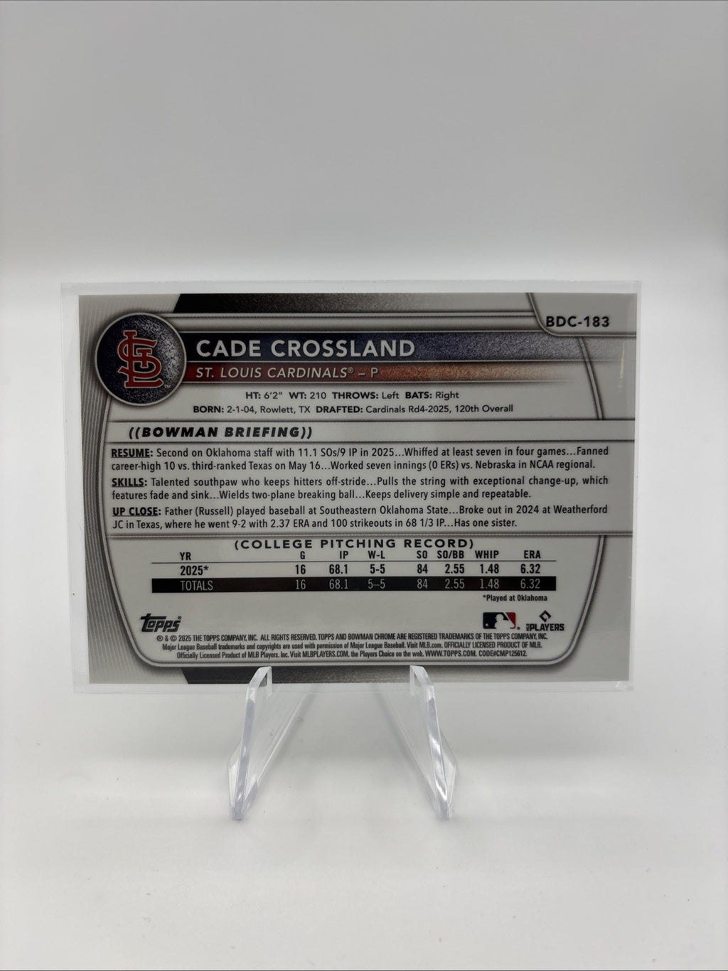 2025 Bowman Draft - Chrome Cade Crossland #BDC-183 Sunflower Seeds Refractor...