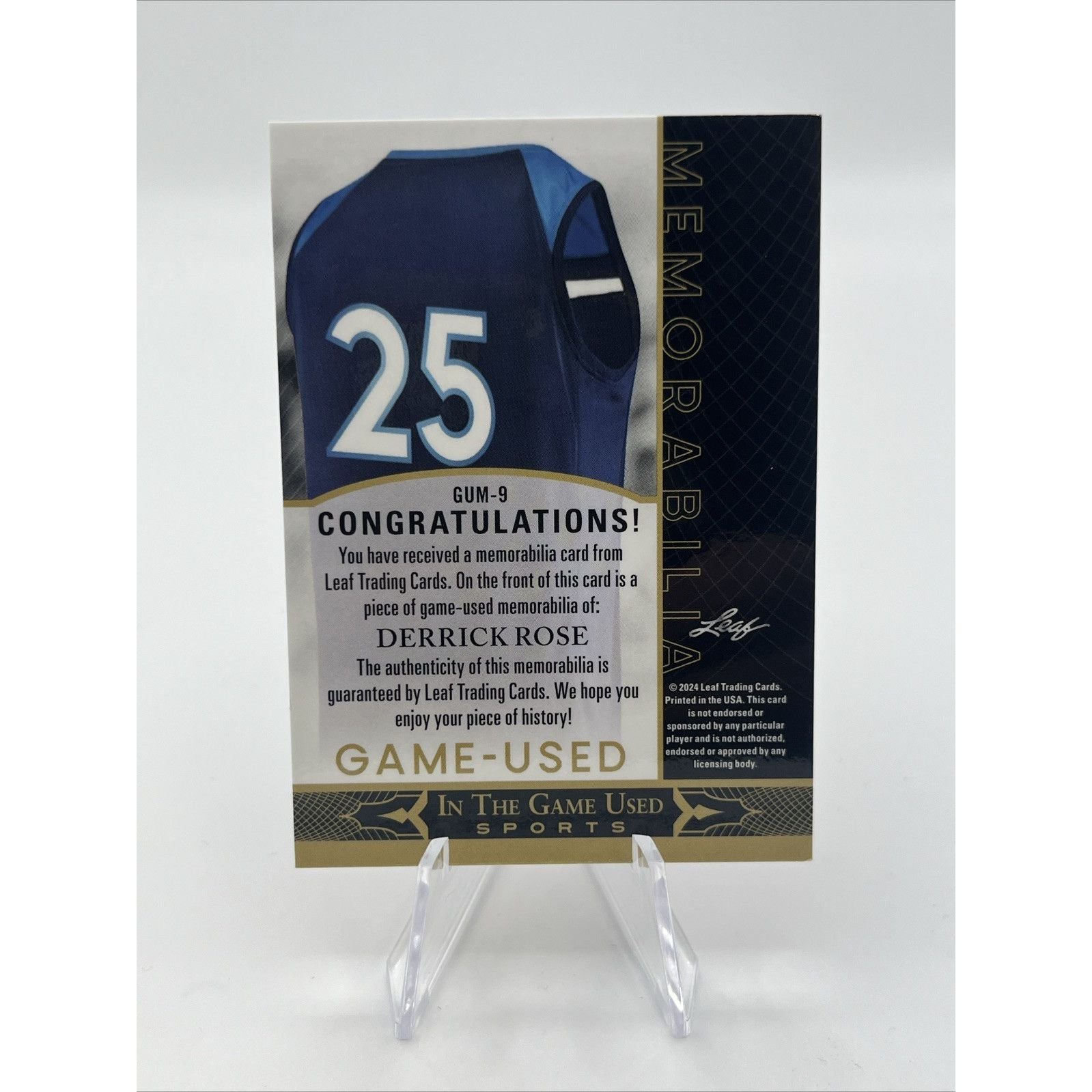 Derrick Rose #/60 -2024 LEAF IN THE GAME USED  MEMORABILIA JERSEY