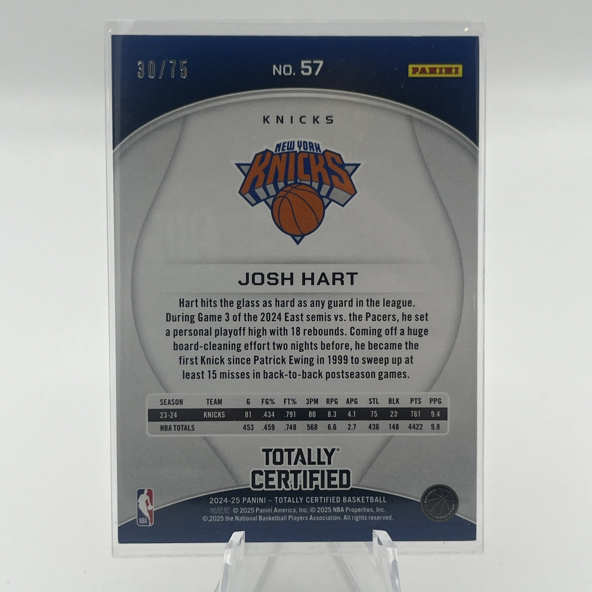 2024 Panini Totally Certified #57 Josh Hart #/75 New York Knicks