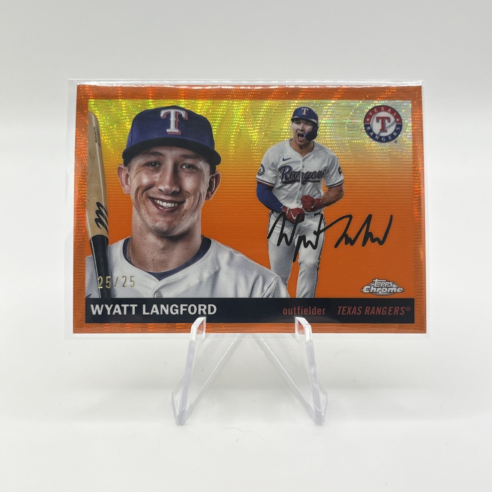 2025 Topps Chrome Platinum Wyatt Langford Orange Wave Refractor #/25 ‼️BOOKEND‼️