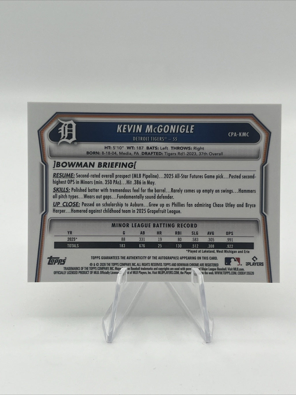 2026 Bowman Chrome Kevin McGonigle Gold Lava Prospect RC Auto #/50